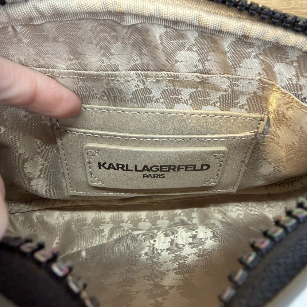 Karl Lagerfeld Maybelle Double Zip White Iridescent Crossbody Camera Bag Pouch - Picture 12 of 16